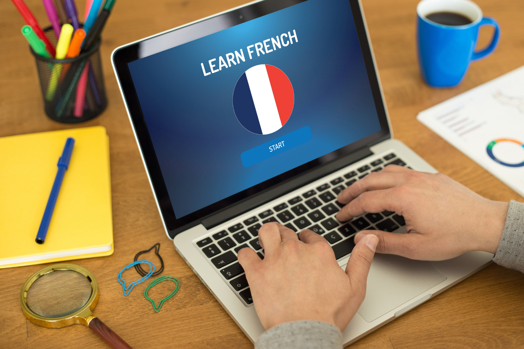 Learning French on a laptop