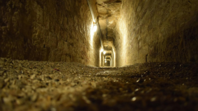 Underground tunnel in the Paris catacombs