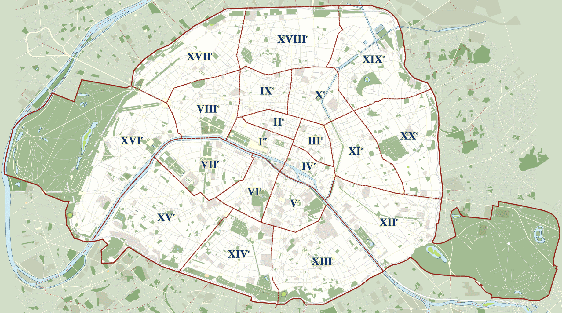 Map of Paris and its arrondissements
