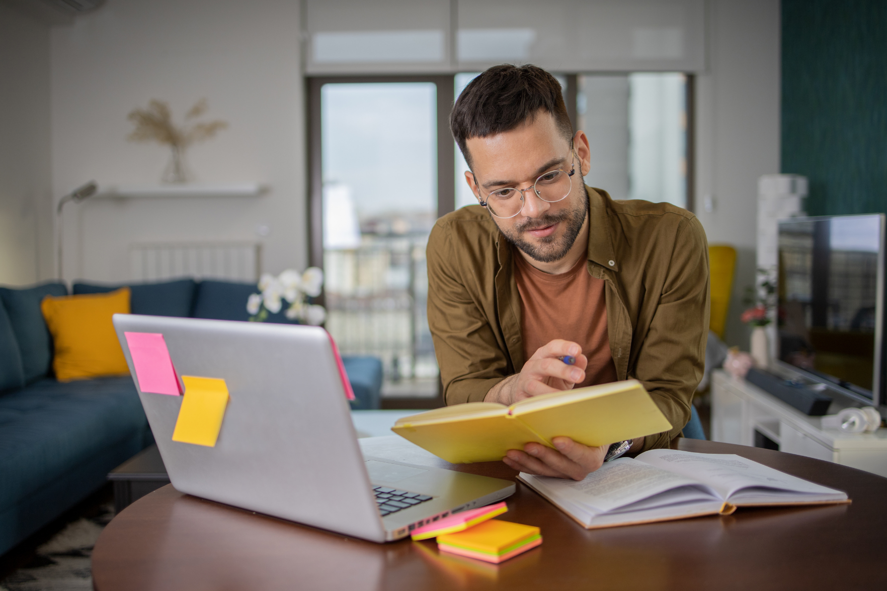 Man learning at a laptop