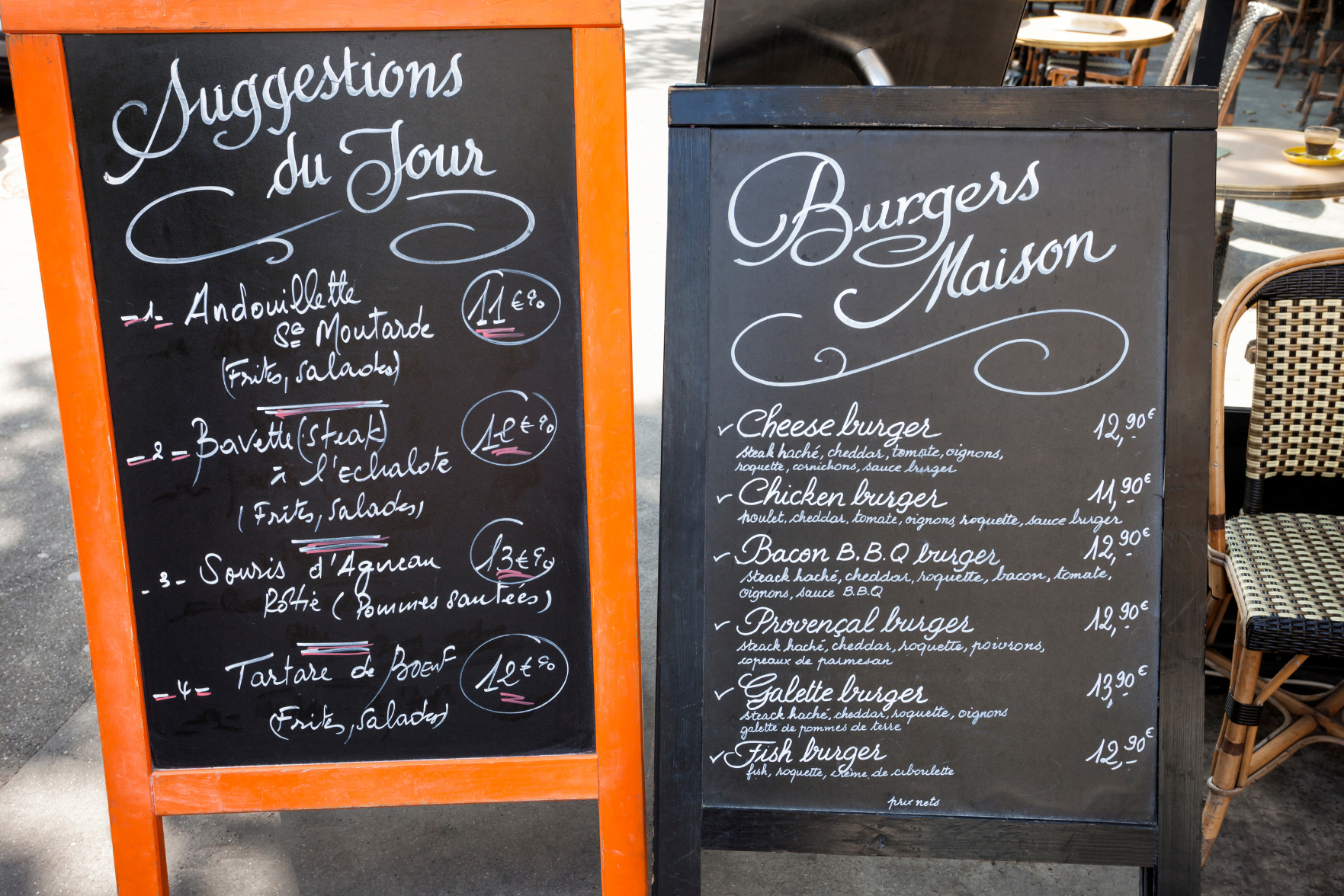 Two menu boards in French