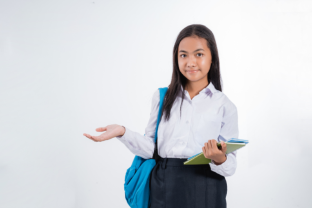 A school student looking somewhat confused