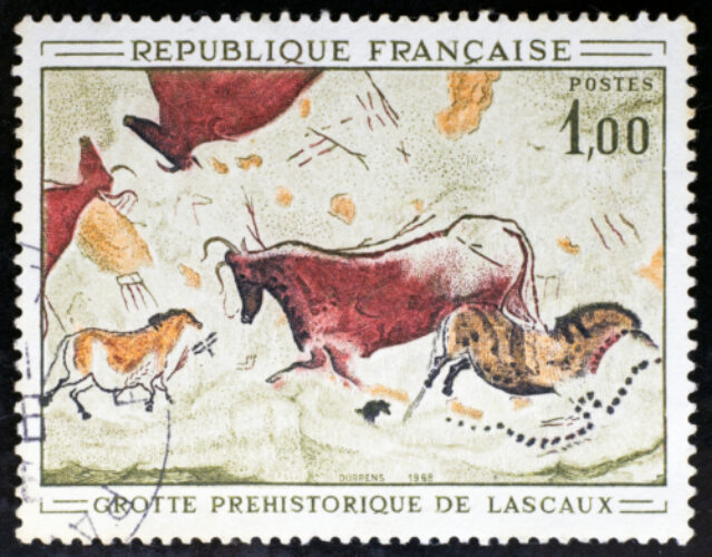 Lascaux cave paintings on a postage stamp