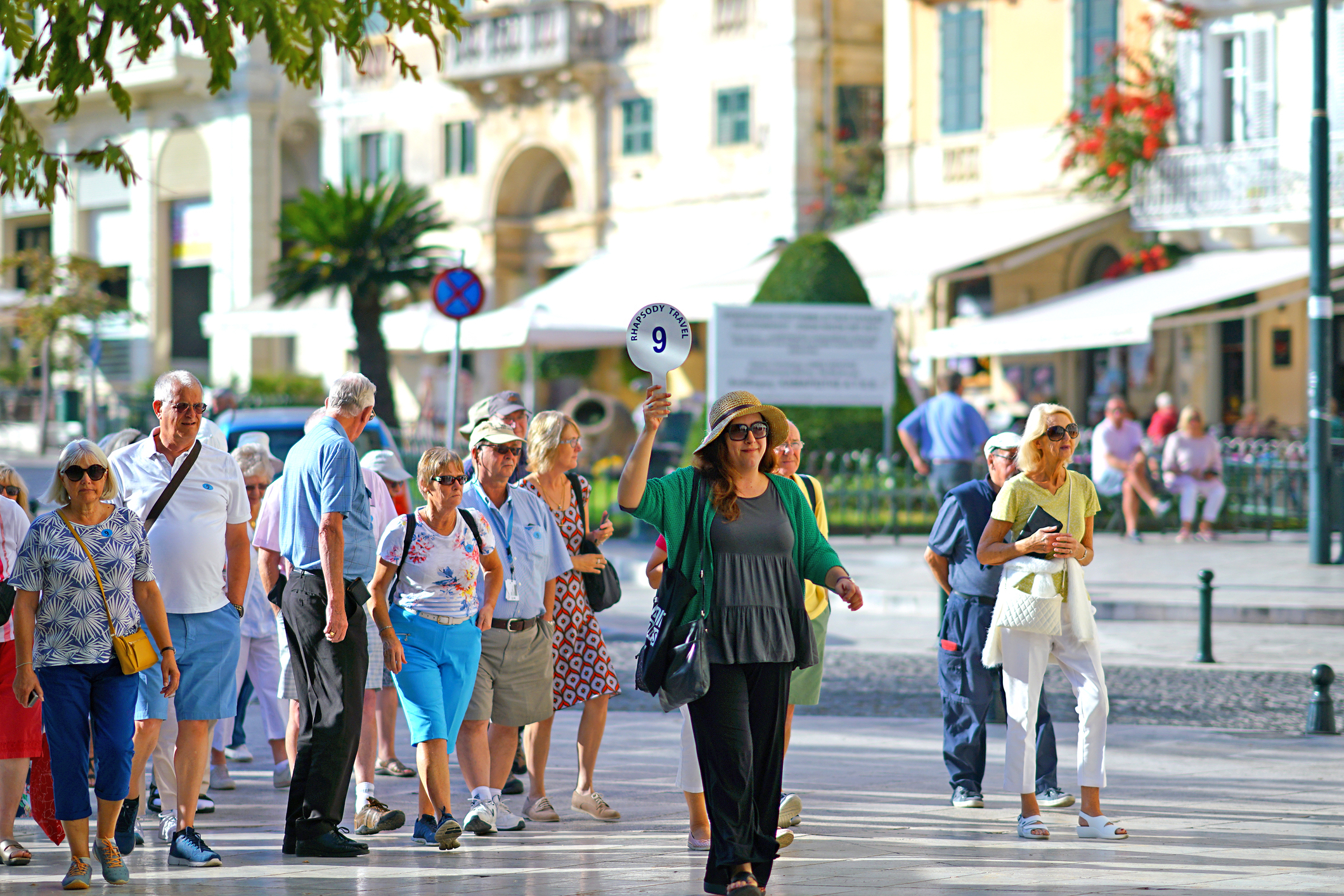 Tour guide leading tourists