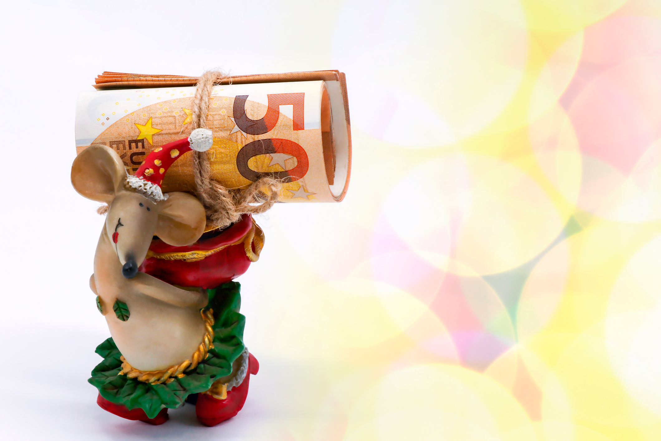 Mouse holding a fifty Euro note